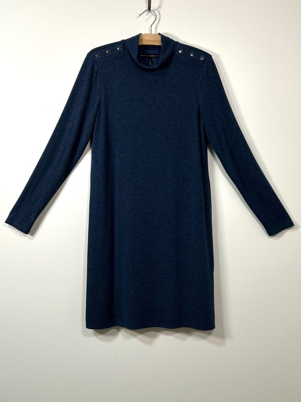 White House Black Market | Button Trim Mock Neck Shift Dress